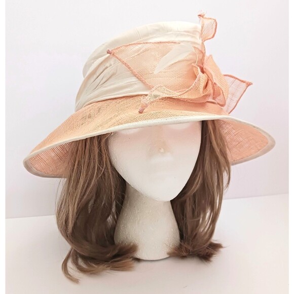 Halo Handmade in England Straw Hat Ivory Dupioni Silk Tan Mesh Bow & Brim S/M main image 9